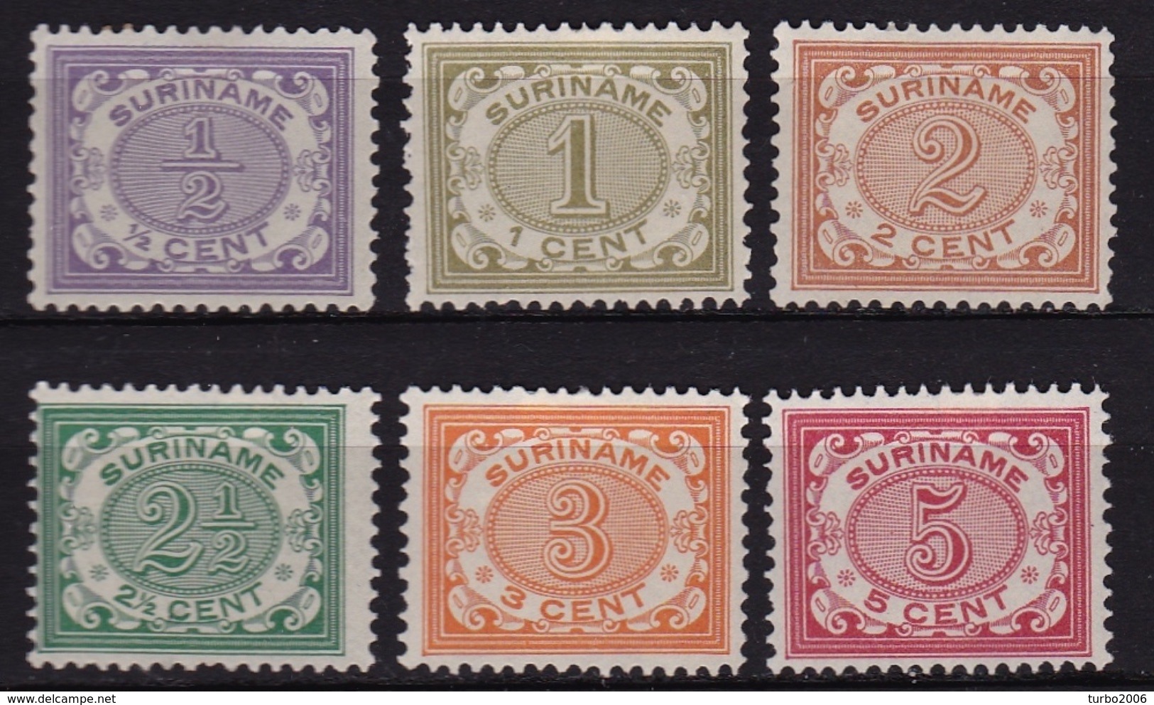 SURINAME 1902-08 Type Cijfer 6 Waarden Uit De Serie NVPH 41 / 46 (*) - Suriname ... - 1975