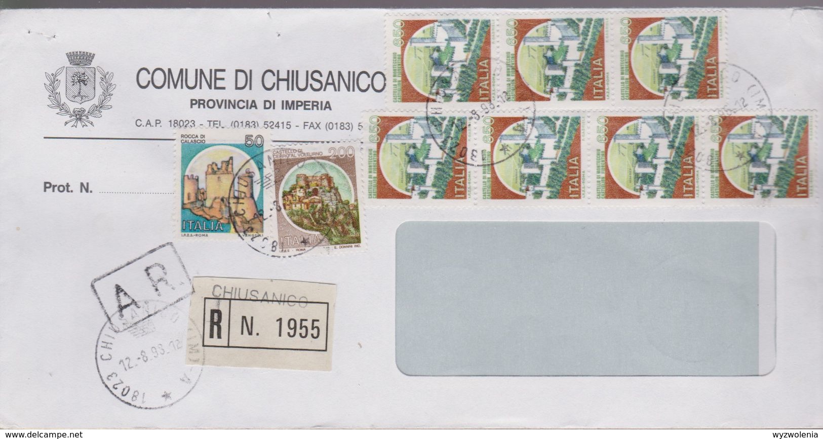 M 879) Italien 1998 R-Brief Einschreiben CHIUSANICO O: Burgen - 1991-00: Usados