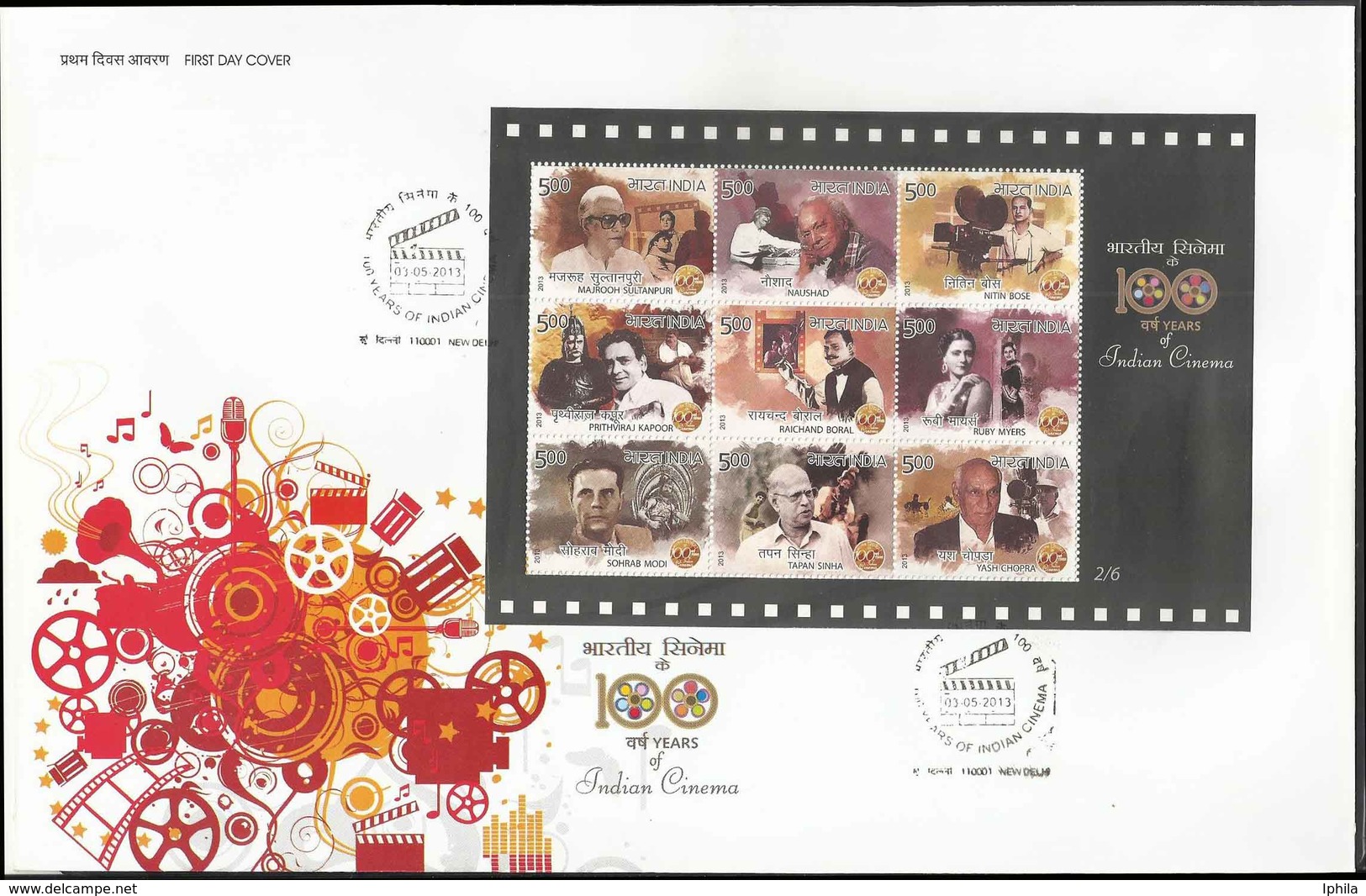 100 Years Of Indian Cinema       MS FDC   Film Stars Movie Bollywood Camera Kino Cinéma India Indien - Cinema