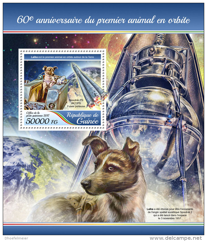 GUINEA REP. 2017 ** Dog Laika In Orbit Hund Im Weltraum Animal En Orbite S/S - IMPERFORATED - DH1735 - Africa