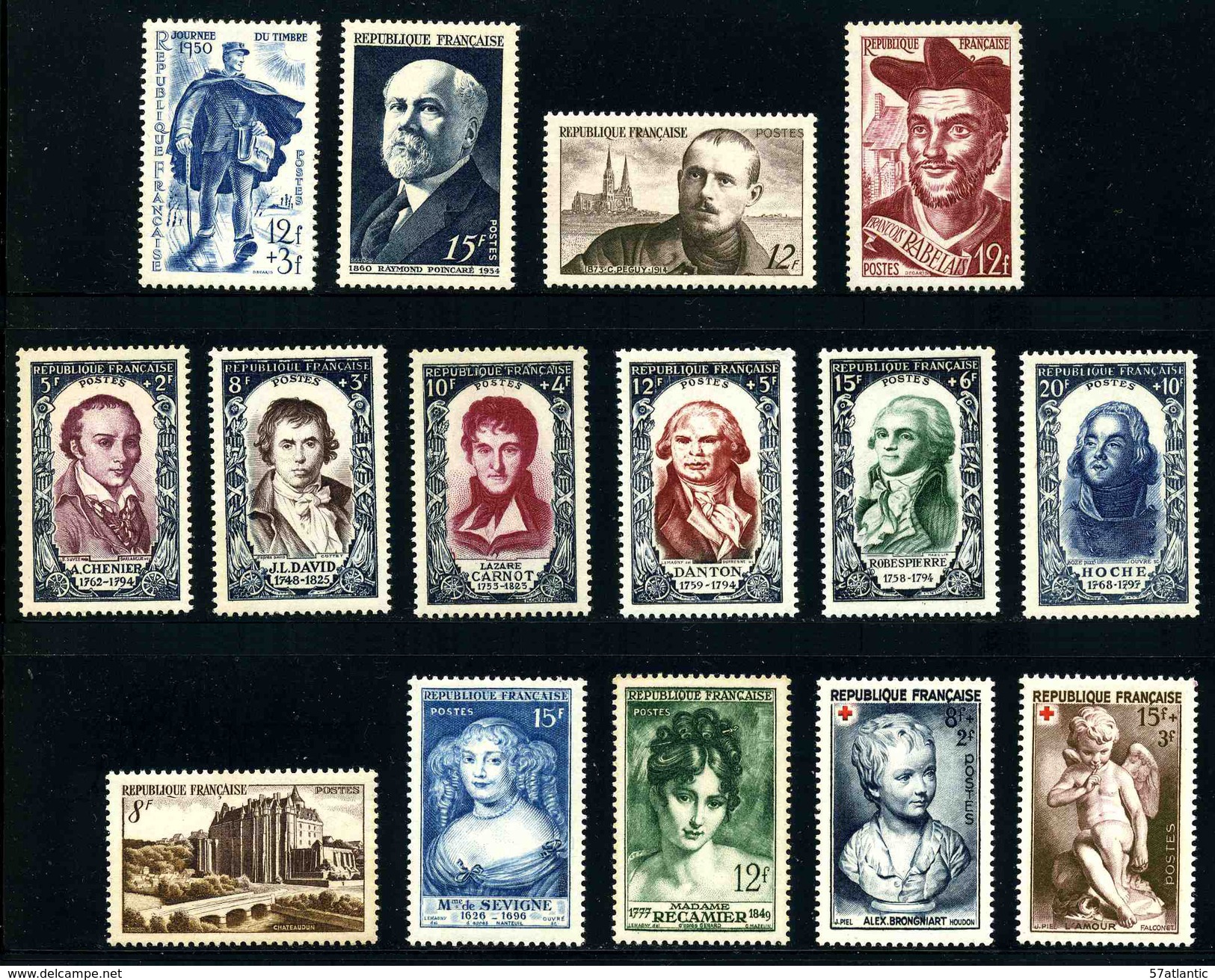 FRANCE - ANNEE COMPLETE 1950 - YT 853 à 877 ** - 15 TIMBRES NEUFS ** - 1950-1959