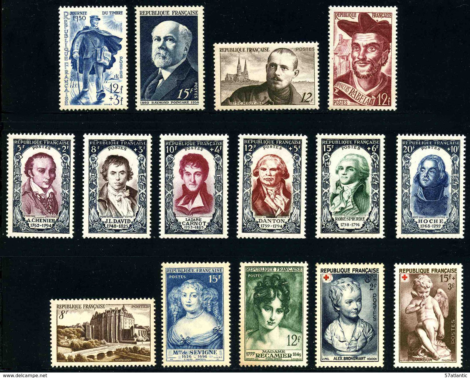 FRANCE - ANNEE COMPLETE 1950 - YT 853 à 877 ** - 15 TIMBRES NEUFS ** - 1950-1959