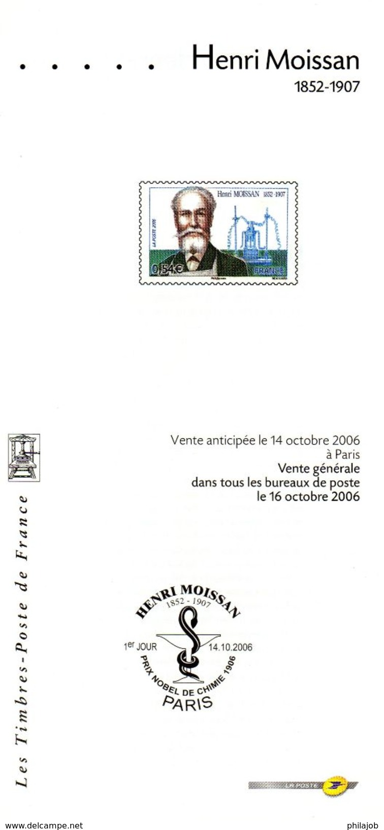 FRANCE 2006 : Fascicule Publicitaire Avec Photo Du Timbre + Cachet 1er Jour " HENRI MOISSAN " - Nobelpreisträger