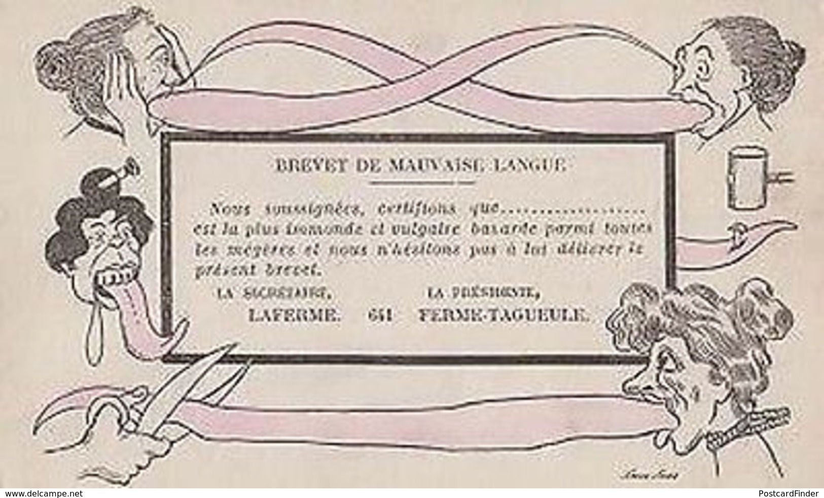 French Tongue Twister Long Antique Swearing Vulgar Comic Humour Postcard - Other & Unclassified