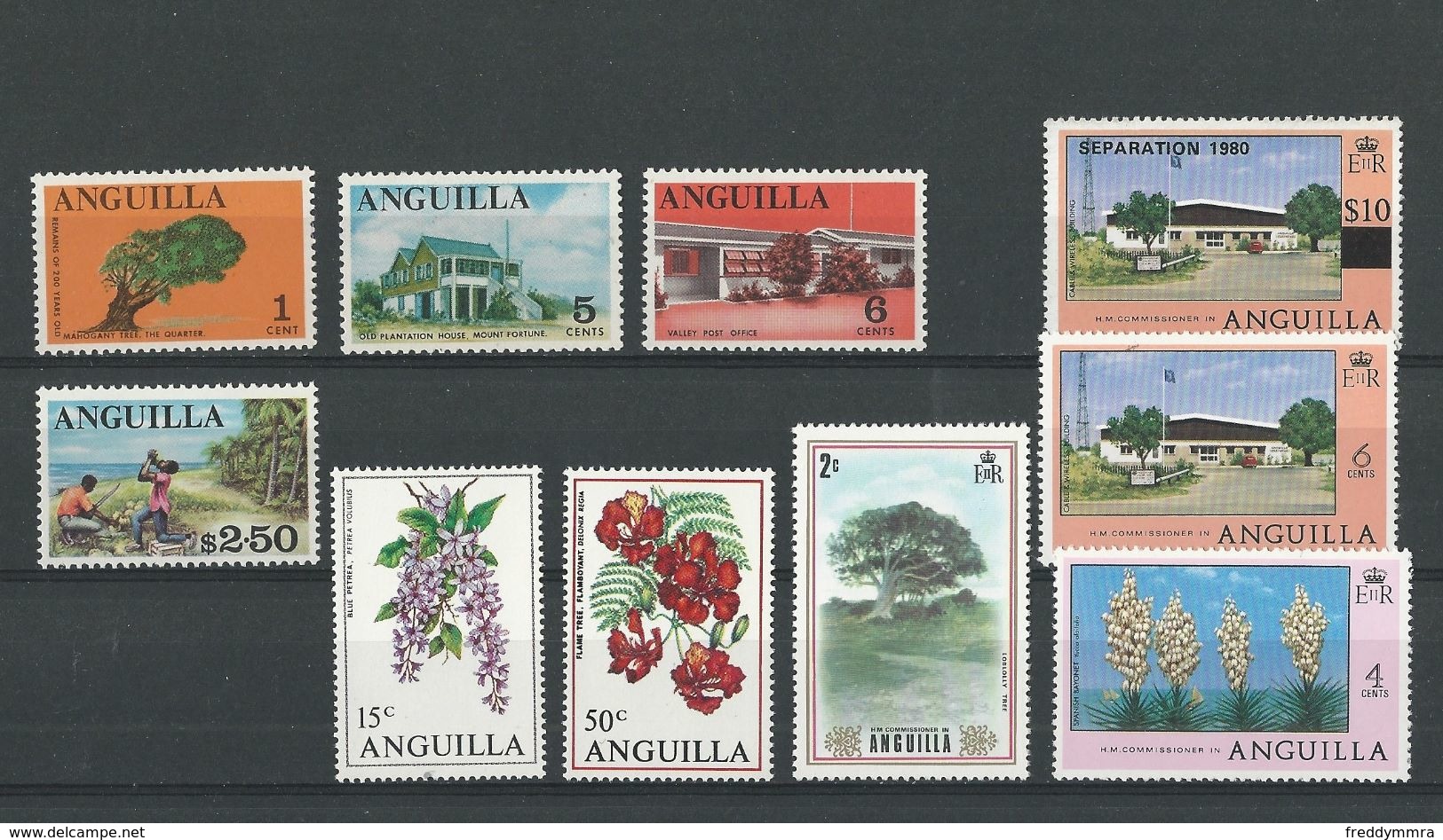 Anguilla:1 Petit Lot De 10 Timbres Divers ** - Anguilla (1968-...)