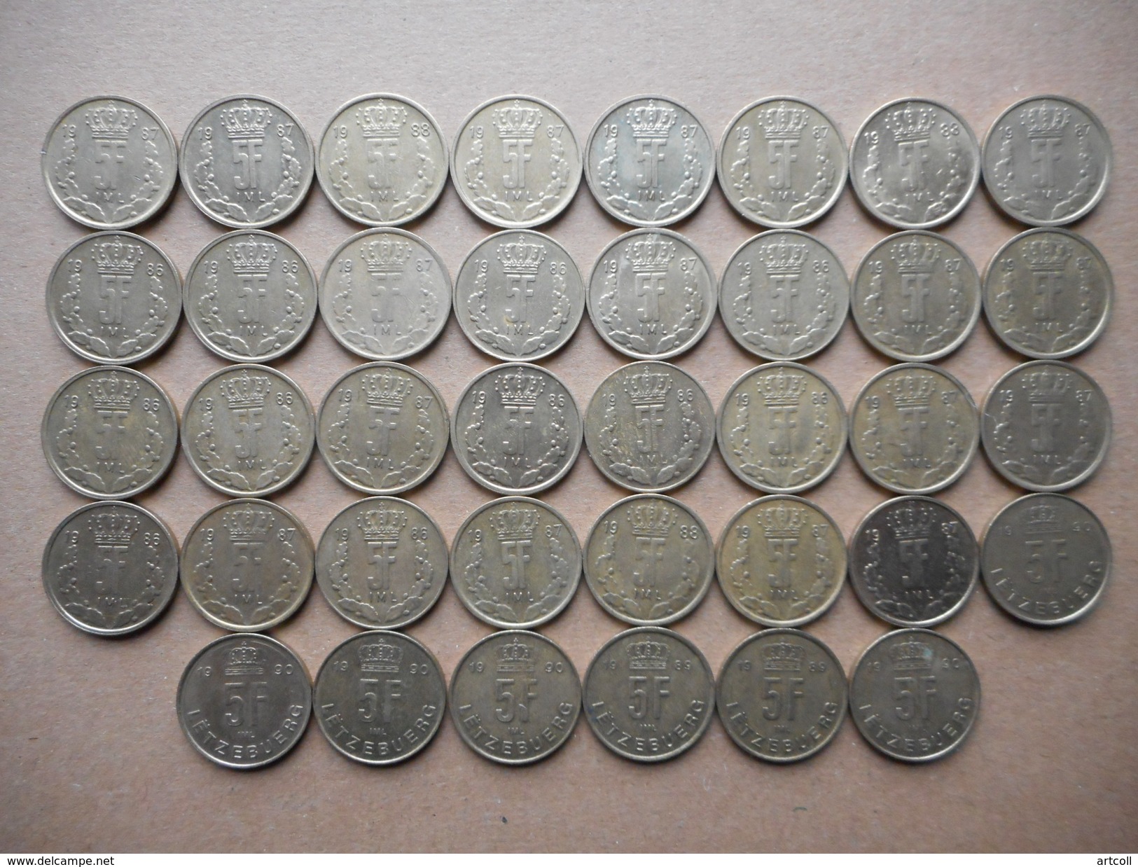 Luxembourg 5 Francs 1986-1990 (Lot Of 38 Coins) - Luxemburg