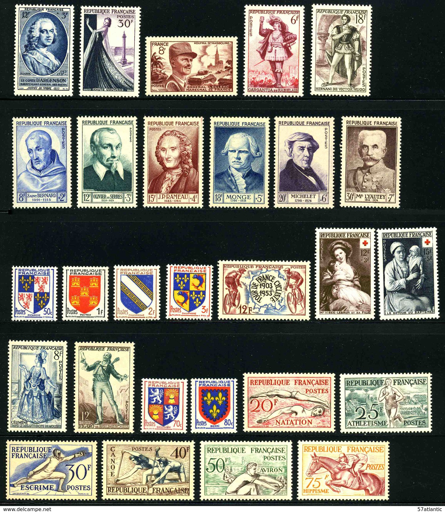 FRANCE - ANNEE COMPLETE 1953 - YT 940 à 967 ** - 28 TIMBRES NEUFS ** - 1950-1959