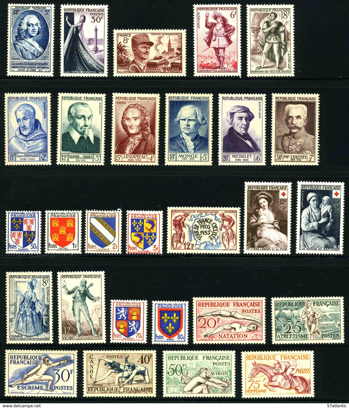 FRANCE - ANNEE COMPLETE 1953 - YT 940 à 967 ** - 28 TIMBRES NEUFS ** - 1950-1959