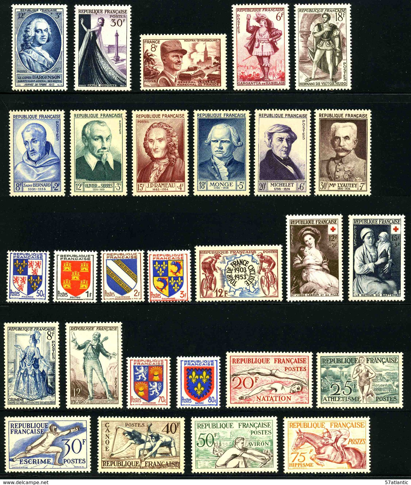 FRANCE - ANNEE COMPLETE 1953 - YT 940 à 967 ** - 28 TIMBRES NEUFS ** - 1950-1959