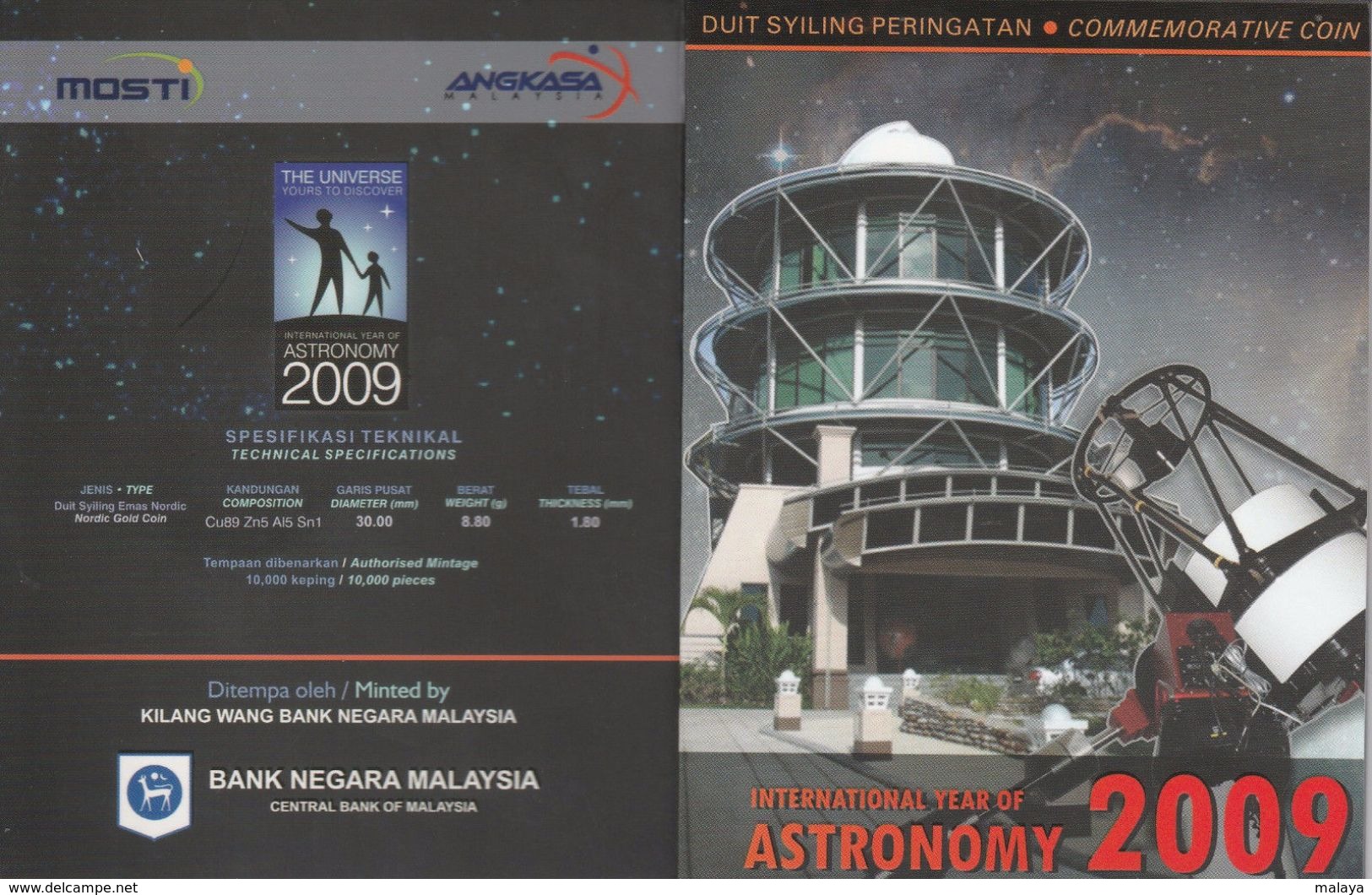 Malaysia 2009 1 Ringgit International Year Of Astronomy Commemorative Nordic Gold Coin BU - Malaysia