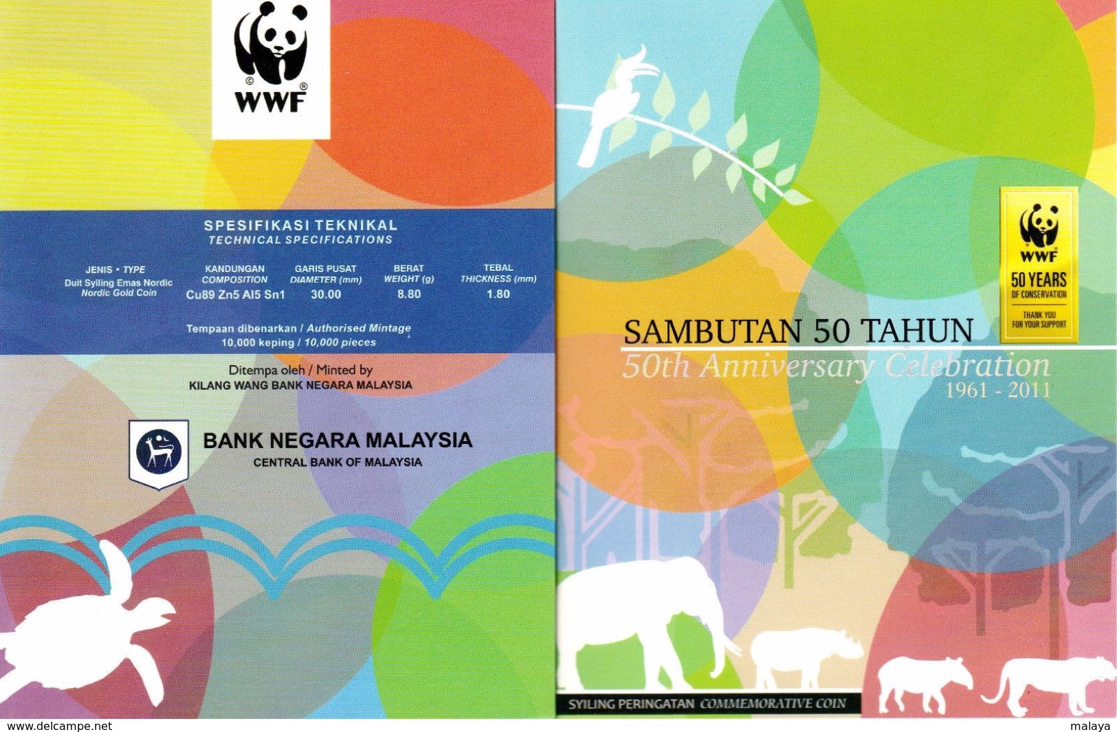 MALAYSIA 2011 1 Ringgit 50TH ANNIVERSARY OF WWF PANDA Commemorative Nordic Gold Coin BU - Malaysie