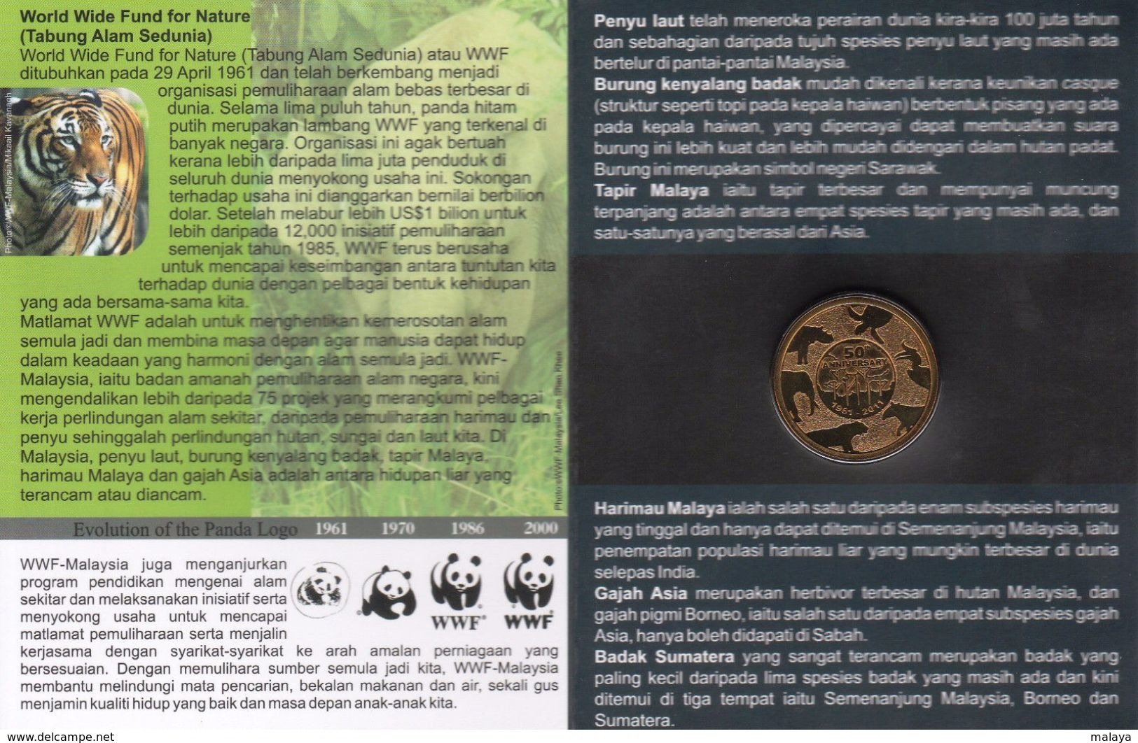 MALAYSIA 2011 1 Ringgit 50TH ANNIVERSARY OF WWF PANDA Commemorative Nordic Gold Coin BU - Malaysie