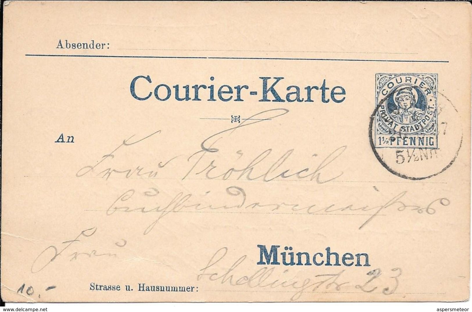 COURIER PRIVAT STADTPOST ENTIER CIRCULEE 1897 MUNCHEN GERMANY - Correos Privados & Locales