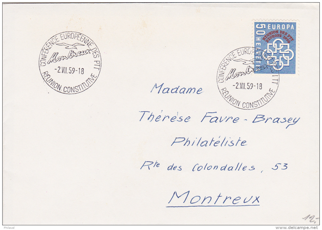 No 350 Sur Lettre Oblitérée Conférence Européenne Des PTT - Réunion Constitutive MONTREUX Le 2.VII.59 - Lettres & Documents