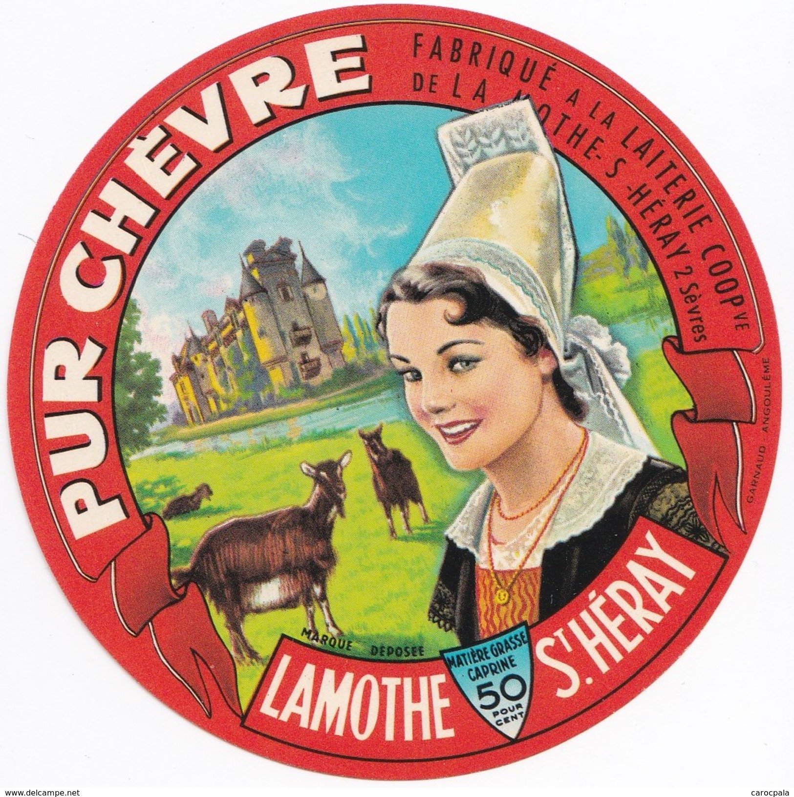 étiquette Pur Chèvre Fabriqué à La Laiterie De La Mothe St Heray (2 Sèvres) - Fromage