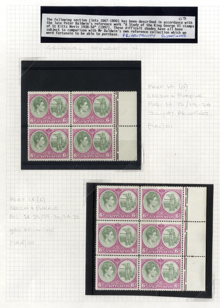 BRITISH WEST INDIES Collection Of KGVI Issues On Leaves Incl. St. Kitts Range Of Vals To £1 Incl. Shades. Noted - 6d (SG - Autres & Non Classés