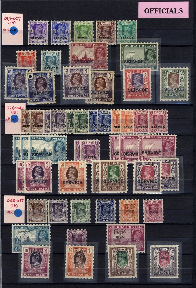 BURMA 1938 Set M, 1945 Mily Admin Set UM, 1946 Set M (2), 1947 Interim Govt Set M, Also 9p Green With Inverted Opt M. OF - Other & Unclassified