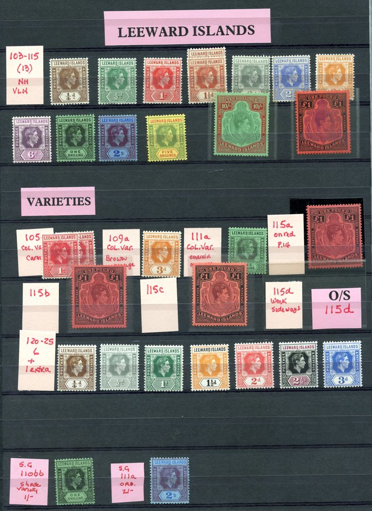 LEEWARD ISLANDS 1938-51 Defins Full M Set + Three Further £1 Vals (different) & Other Extra Shades Etc. (30) Cat. £860 - Other & Unclassified