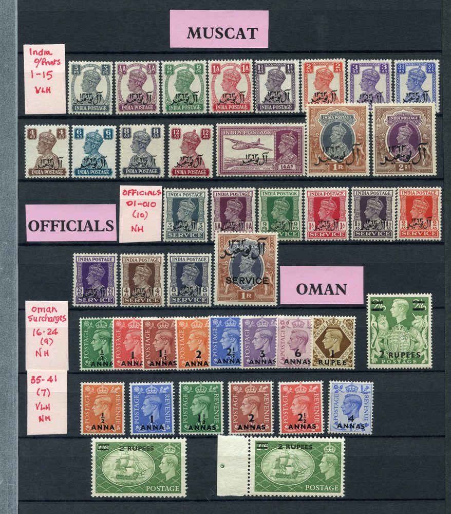 MUSCAT 1944 Set (SG.1/15) M, 1944 OFFICIAL Set UM (SG.O1/10), BRITISH P.A In EASTERN ARABIA 1948 Set UM (SG.16/24), 1950 - Other & Unclassified