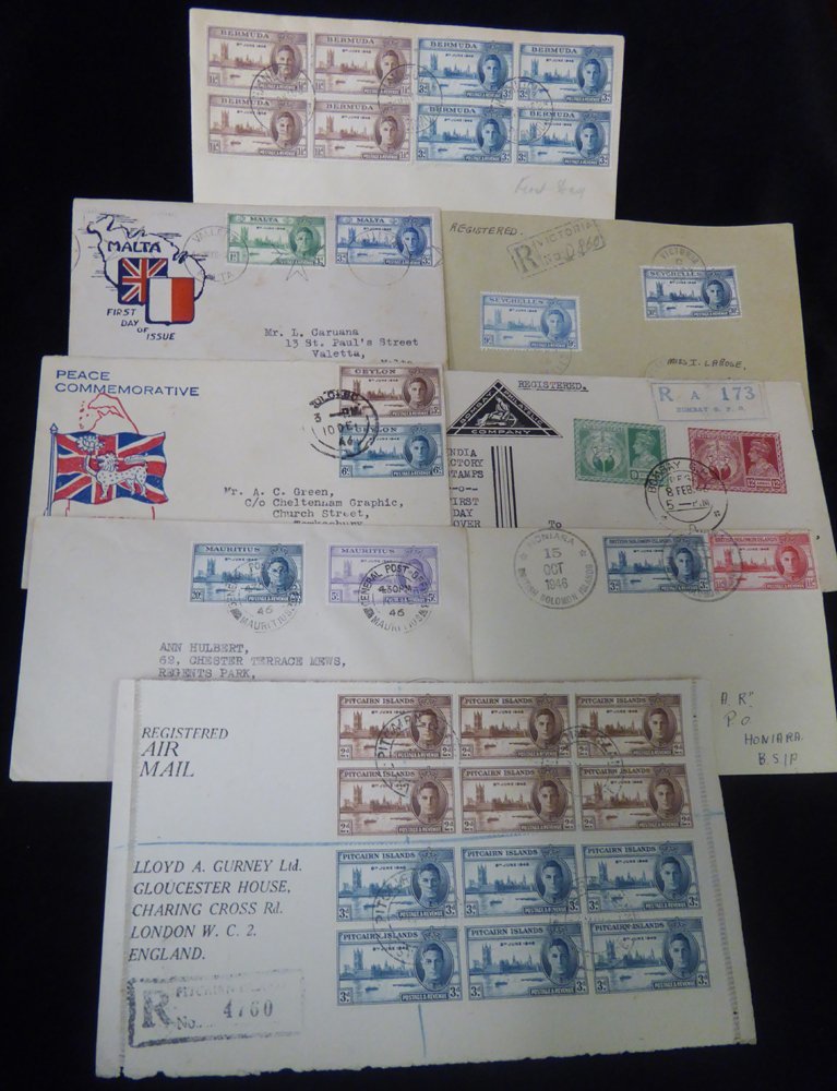 1946 Victory Covers (15) & One Front (Pitcairn In Blocks Of Six) Incl. Bermuda (3) - Two In Blocks Of Four, Gold Coast ( - Autres & Non Classés