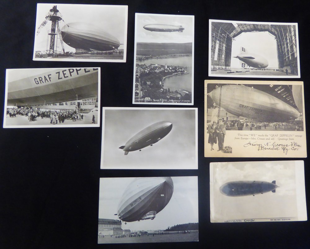 AIRSHIPS Collection Of Postcards Written Up On Leaves Incl. Passengers Boarding, At Anchormast, Take Off, In Flight, Ove - Autres & Non Classés