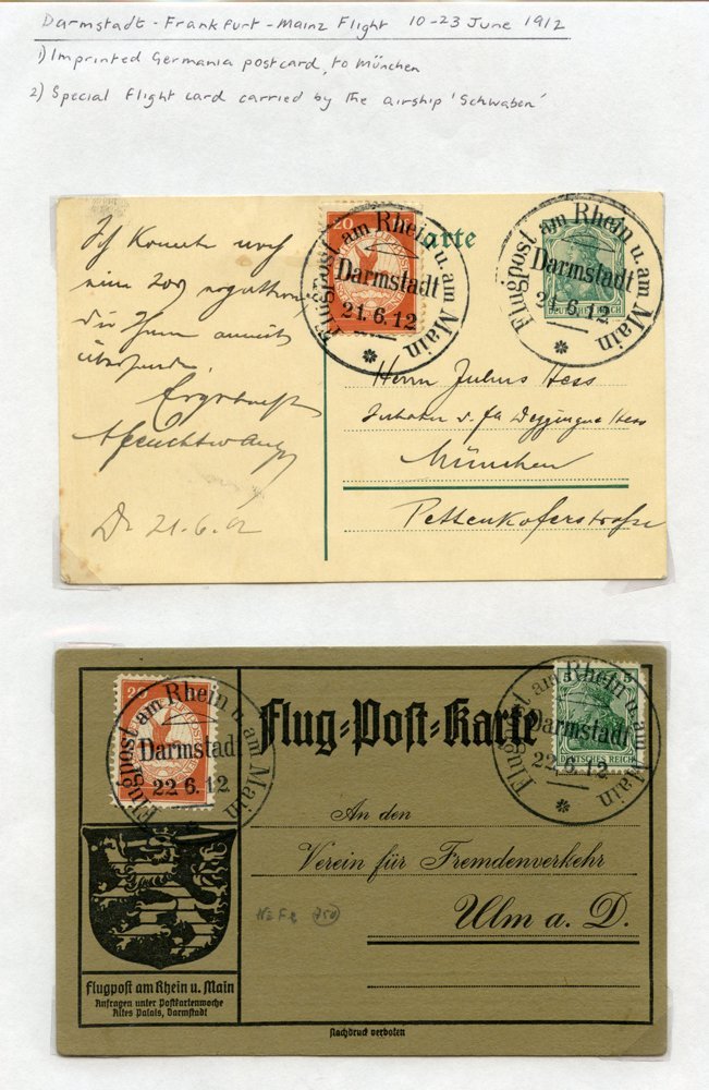ZEPPELINS/AIRMAILS Small Collection On Leaves From 1912 Rhein - Marine Zeppelin Flight Cards (2), 1914 Prince Heinrich F - Andere & Zonder Classificatie