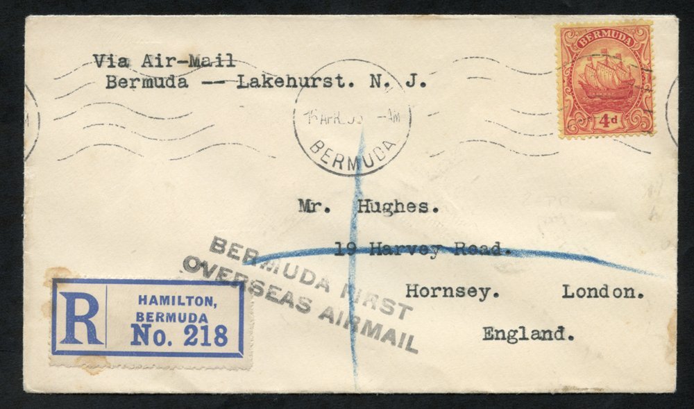 1925 Registered Envelope To England With 4d Cancelled Hamilton 16.AP.25, New York 4.24.1925 Arrival Cancels On Back. BER - Autres & Non Classés