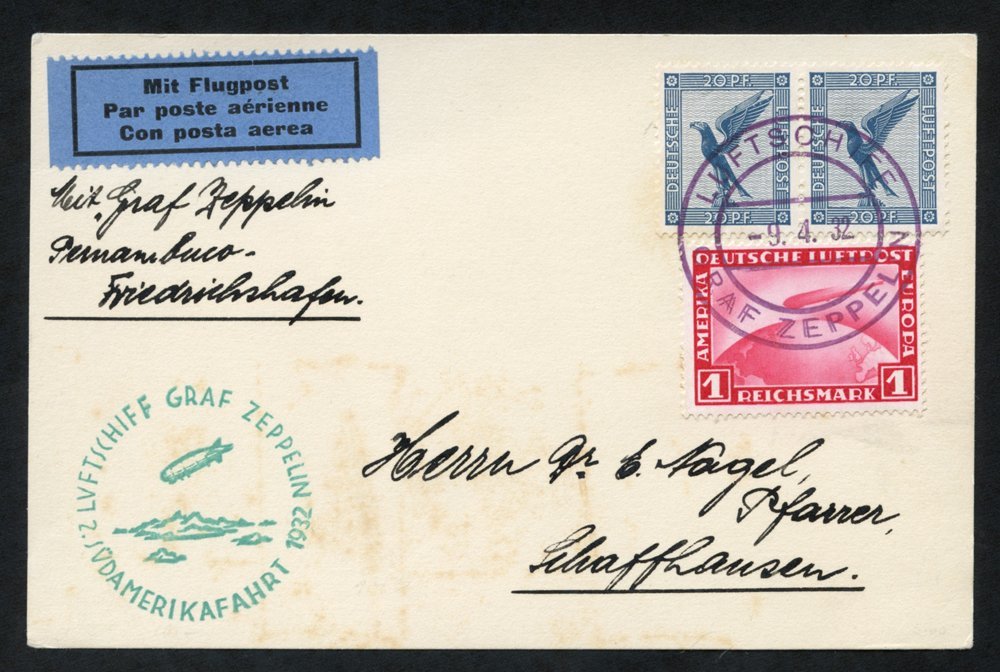 1932 April 9th Second South American Flight Card, Franked 20pf Air & 1m Zeppelin From The Return Leg Of The Flight From - Autres & Non Classés