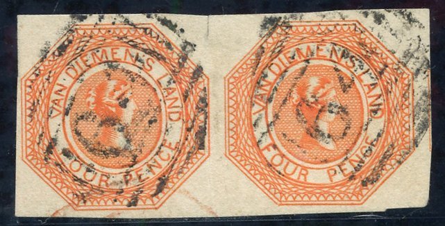 1853 4d Bright Red-orange Pl.1, An Exceptional Horizontal Pair [10-11], With Good To Very Large Margins, Touching [12] A - Autres & Non Classés