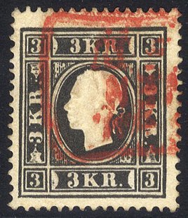 1858 3k Black, FU Red Boxed Cancellation, SG.23. (1) Cat. £375 - Other & Unclassified
