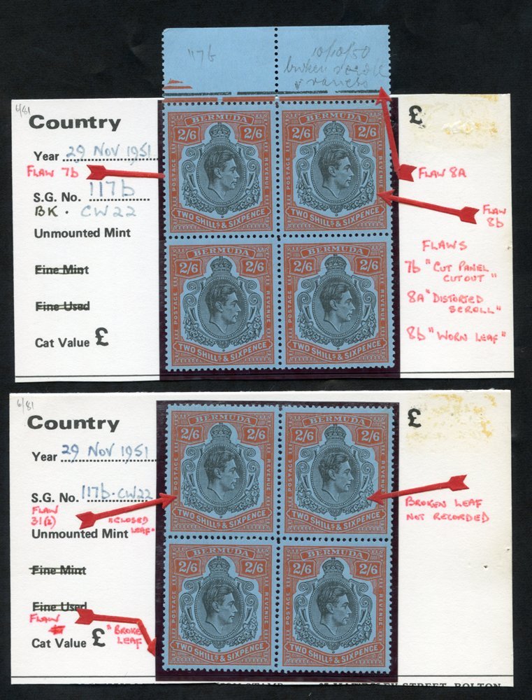 1938 2/6d Blocks Of Four (2) - One Is Top Marginal, Both UM Incl. HP Flaws 7b, 8a, 8b & 31. (8) - Other & Unclassified