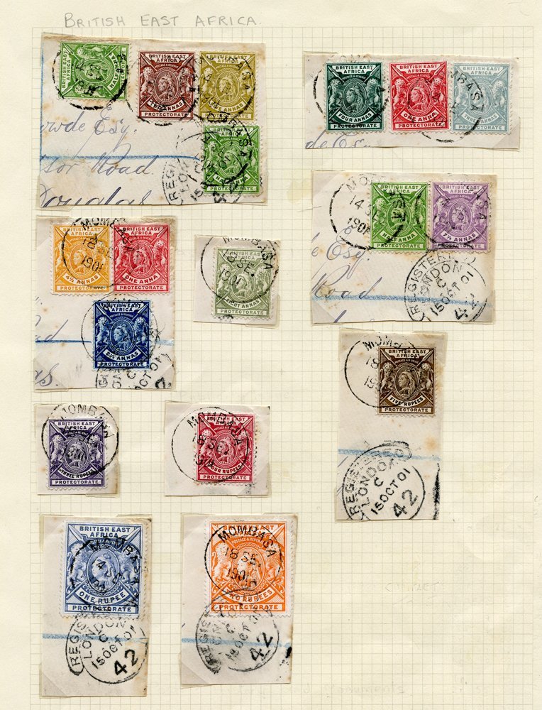 1896-1901 CCA Set Excl. 1r & 2r (16 Stamps Used On 8 Pieces), Tied Mombasa C.d.s's, From SG.65/79 Plus 1897-1903 1r & 2r - Autres & Non Classés