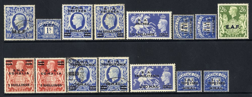 COLLECTION On Leaves From M.E.F 1942 Set Type MI UM, 1943 Set Of 11 VFU, 1942 Postage Due Set UM, ERITREA 1948-49 Set Of - Autres & Non Classés