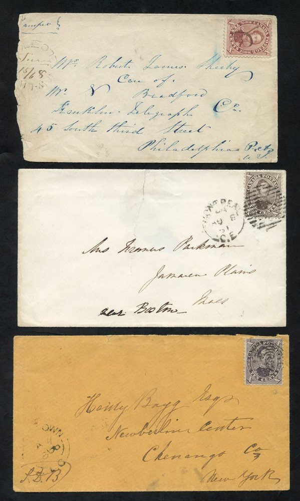 1864-68 Covers (5) Each Bearing 1859 10c, Shades Range From Bright Red-purple To Brown. One 1867 Cover Has Part Of The A - Autres & Non Classés