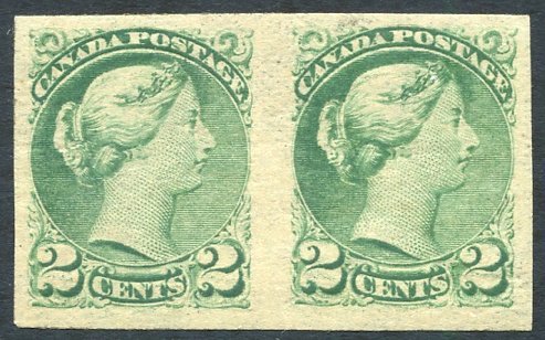 1870-90 2c Grass Green, Fine M Imperf Pair (gum Toned), SG.78a. Cat. £700 - Autres & Non Classés