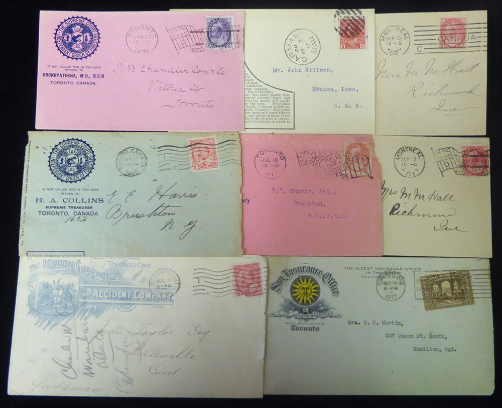 1897-1938 Advertising Covers (13) & One Illustrated Letter All Concerning Insurance, Finance Or Benevolent Societies. In - Autres & Non Classés