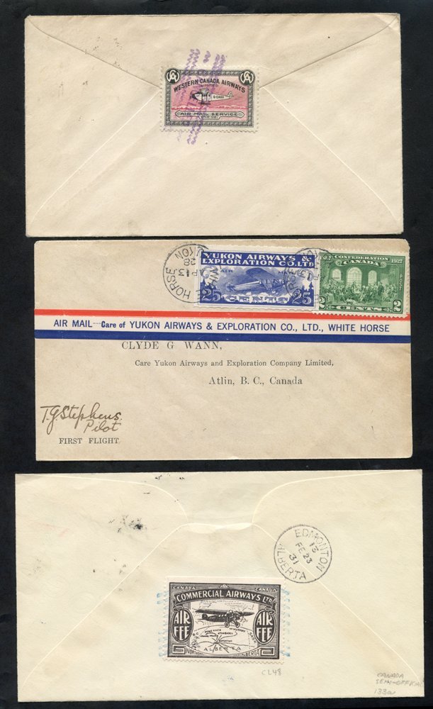 1928-31 Airmail Covers (3) Incl. 2c On A Cover To Hamilton, Western Canada Airways Label On The Back Tied By A 'Cancelle - Autres & Non Classés