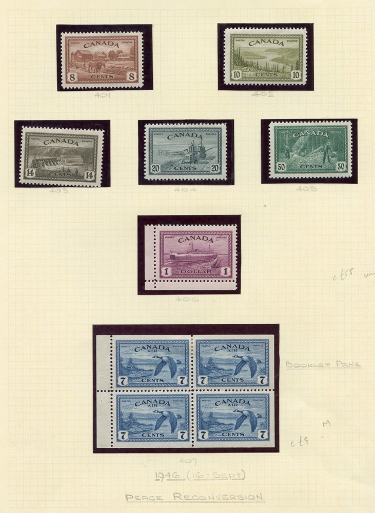 1937-51 KGVI Collection On Leaves Incl. 1937 2c Brown Booklet Pane Of Six UM, 1942 Coil Stamps Set UM SG.389/93, 1943 Bo - Other & Unclassified