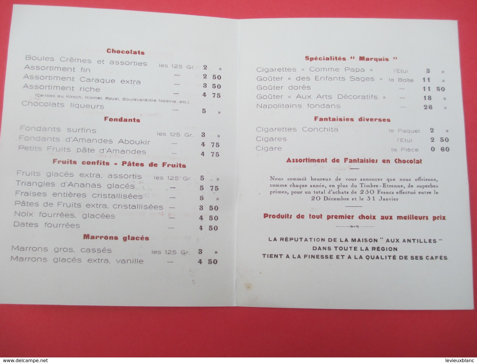 Petit Catalogue Publicitaire Et Tarifs/Confiserie/Cafés -Chocolats/ Aux Antilles/Rue Flodoar/EPERNAY/Vers 1930    CAT201 - Other & Unclassified