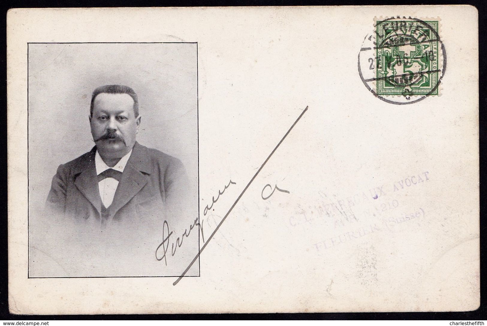 CARTE PERSONALISEE AVEC PHOTO ** AVOCAT PERREGAUX De FLEURIER ** Signée Par L'avocat Lui-même En 1906 - Fleurier