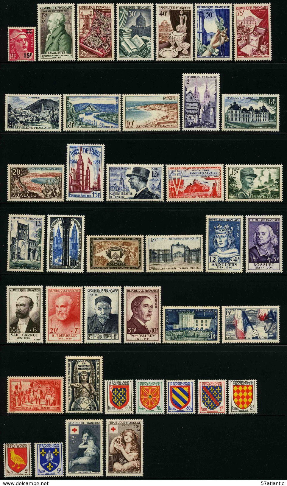 FRANCE - ANNEE COMPLETE 1954 - YT 968 à 1007 ** - 40 TIMBRES NEUFS ** - 1950-1959
