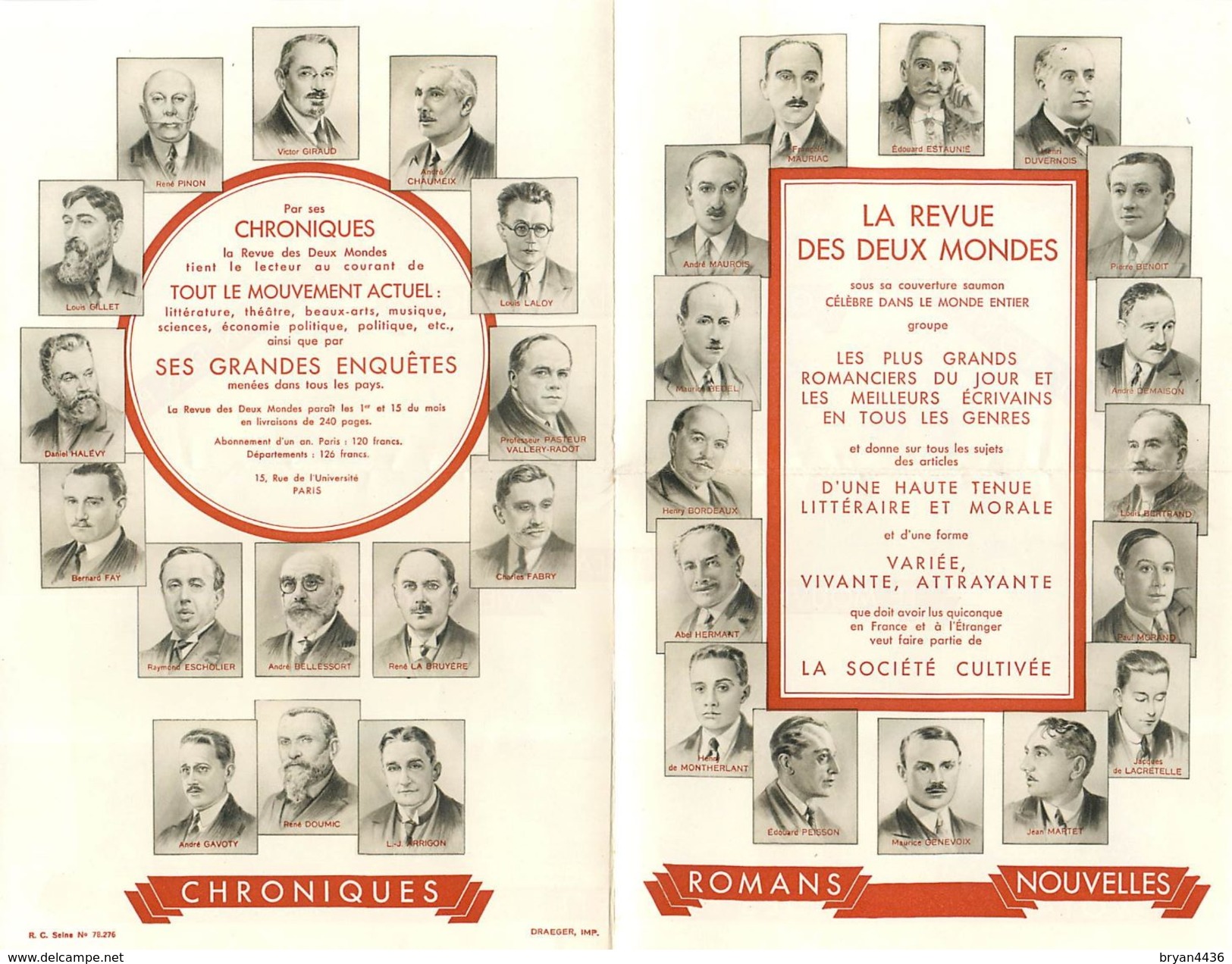 LITTERATURE  - JOURNALISME - ENVOI PROGRAMME ANCIEN DE "LA REVUE DES DEUX MONDES" - NOMBREUX PORTRAITS DES ECRIVAINS ET - Programmes