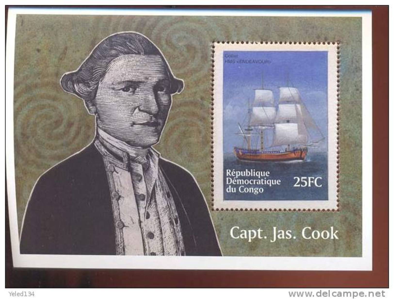 CONGO   1583  MINT NEVER HINGED SOUVENIR SHEET OF SHIPS  ; CAPT. JAS. COOK - Bateaux