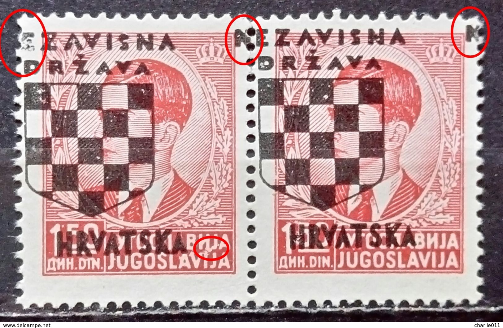 PETER II-PAIR-ERROR-OVERPRINT NDH-CROATIA-1941 - Croatia