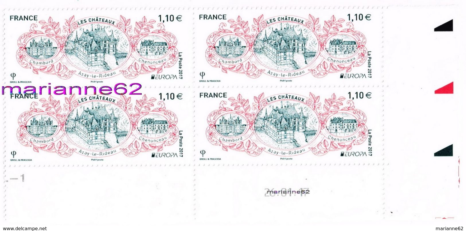 France 2017 TP*4 Coin Daté " EUROPA &ndash; LES CHÂTEAUX " - Castel Chambord Azay-le-Rideau Chenonceau 26.01.17 - 2010-2019