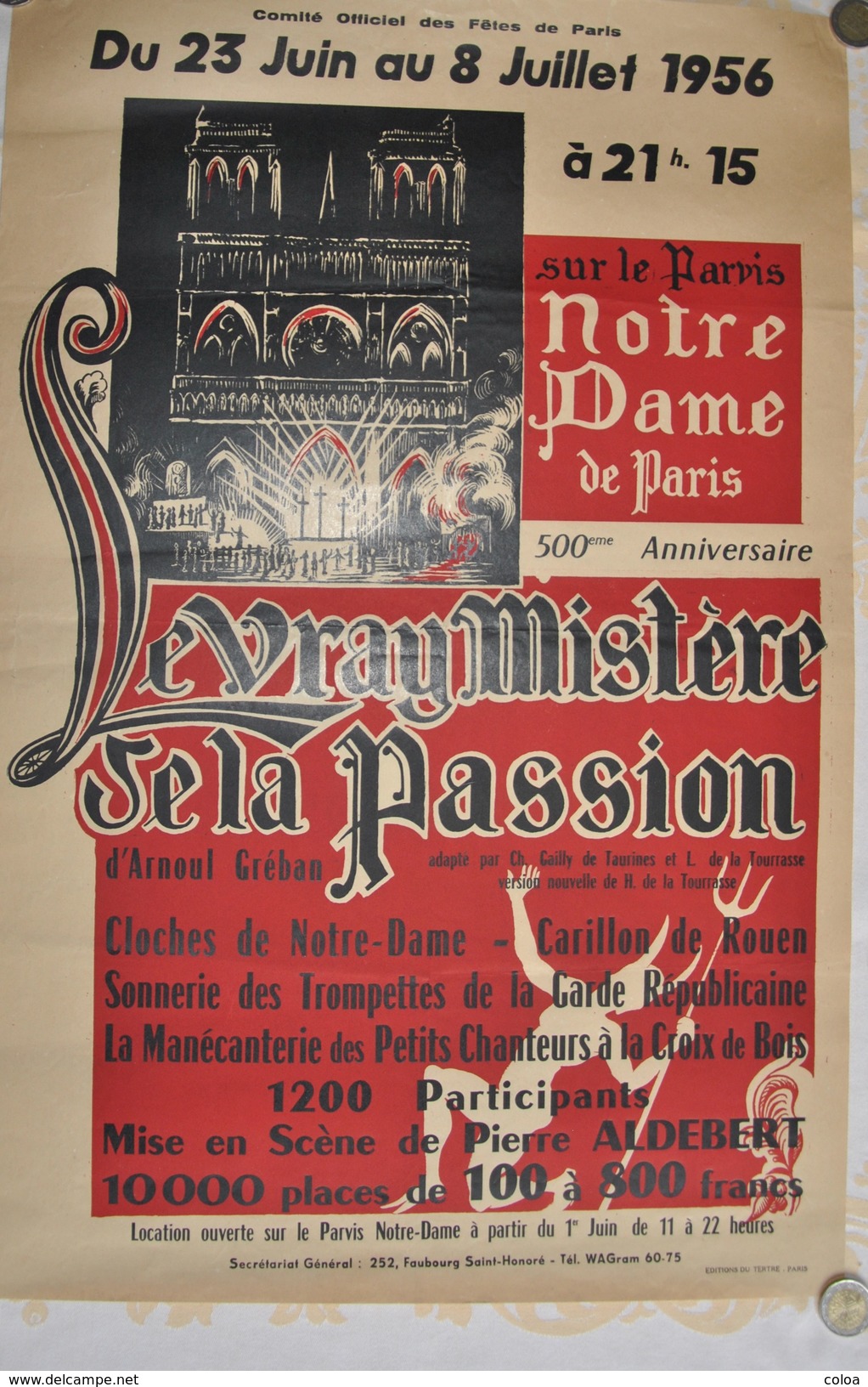 Affiche Le Vrai Mystère De La Passion Notre-Dame- De Paris 1956 - Affiches