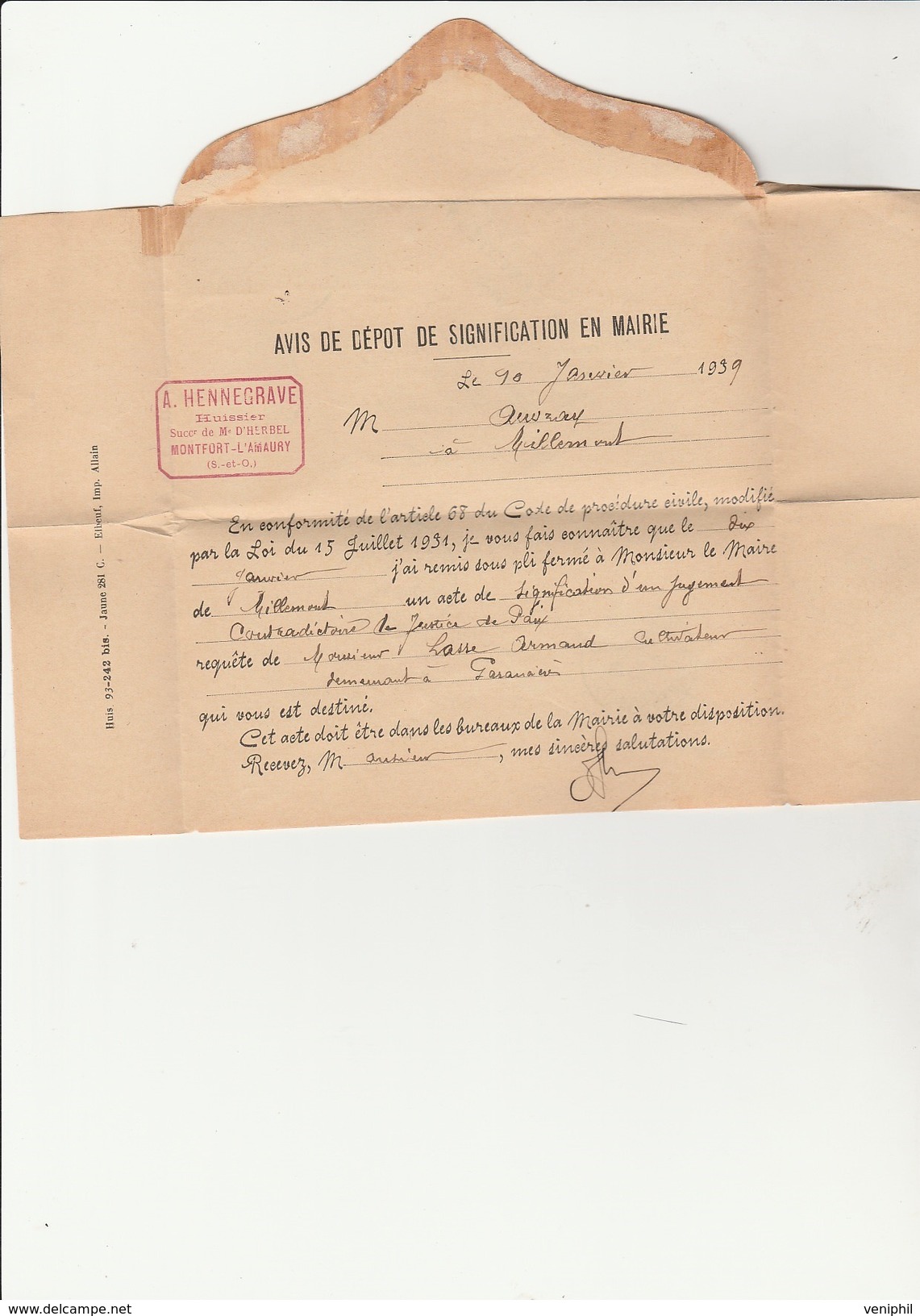 LETTRE RECOMMANDEE AFFRANCHIE N° 369 ET 411 (2 EXEMPLAIRES DE CHAQUE) OBLITEREE CAD MONTFORT -L'AMAURY -1939 - 1921-1960: Période Moderne