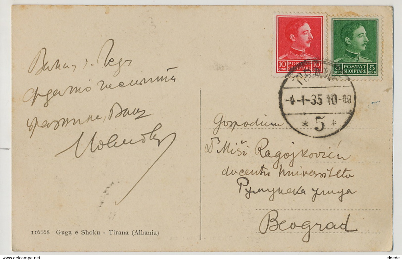 Tirana Panorama  P. Used 2 Stamps 1935 Edit Guga E Shoki To Beograd Serbia - Albanie