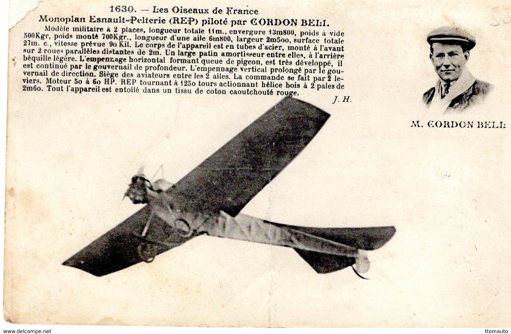 Les Oiseaux De France  -  Monoplan Esnault-Pelterie (REP), Piloté Par Gordon Bell  -  CPA - Aviatori