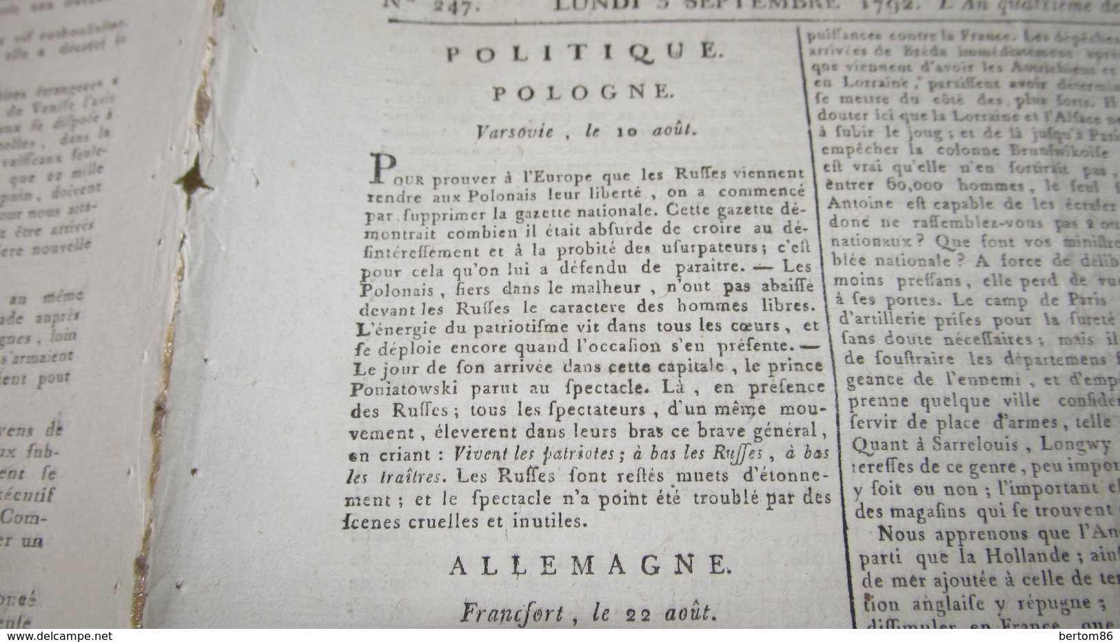 POLOGNE - POLONAIS FIERS DANS LE MALHEUR // - COMMUNE DE PARIS " AUX ARMES CITOYENS " -  ( GAZETTE NATIONALE DE 1792.) - Zeitungen - Vor 1800